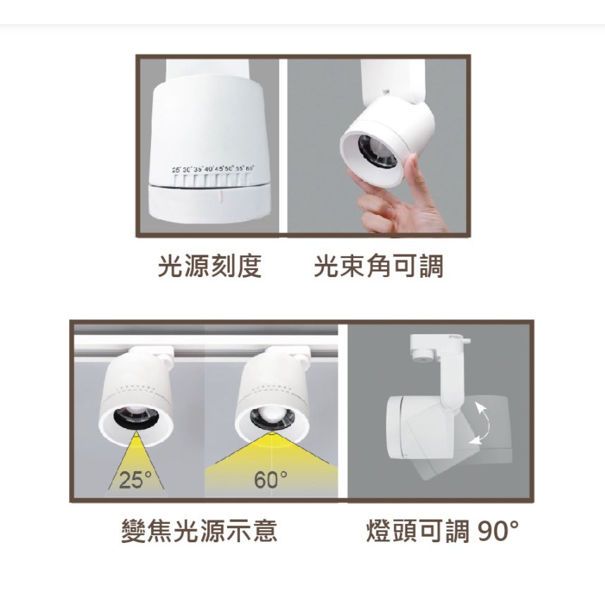 LED 15W 可調角.變焦軌道燈 白/黑