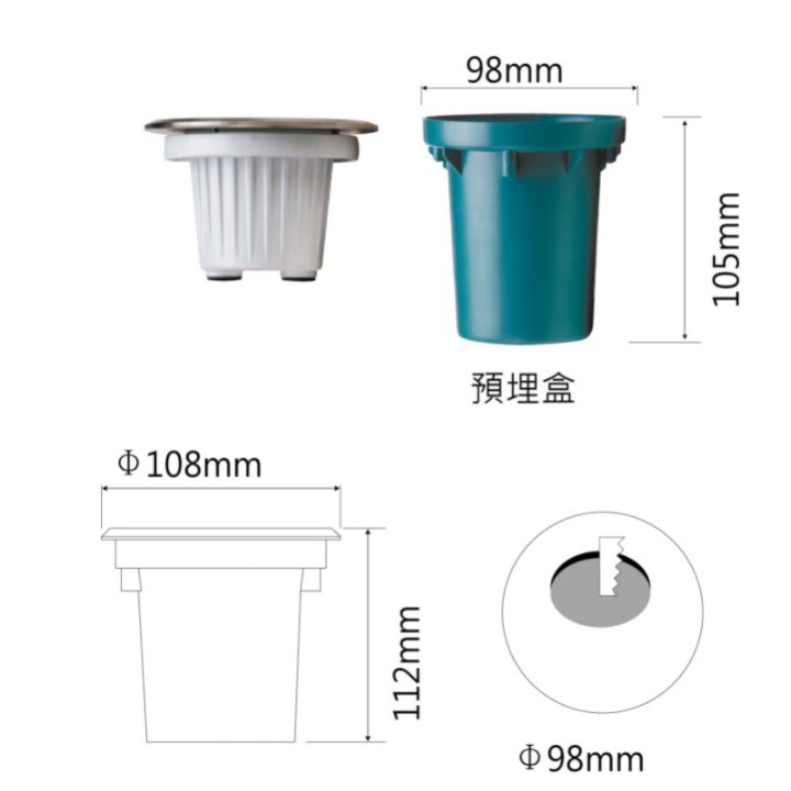 預埋盒98x105 LED 1.2W 視覺引導地底燈 IP66
