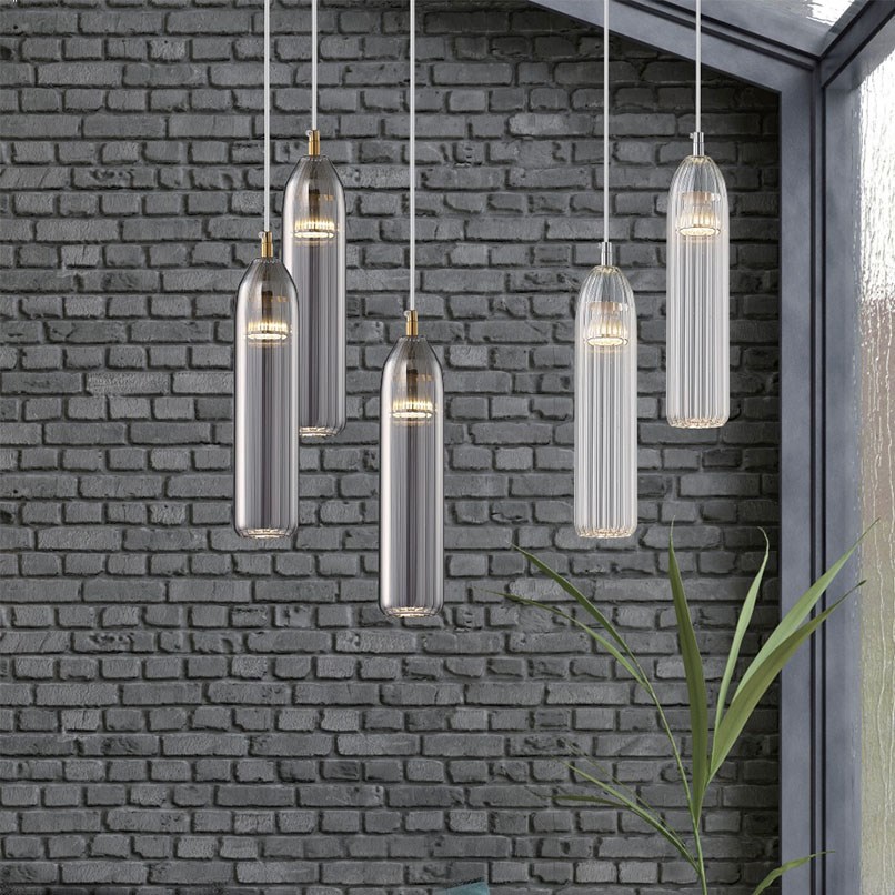 Petra 直柱豎紋吊燈 灰玻/清玻