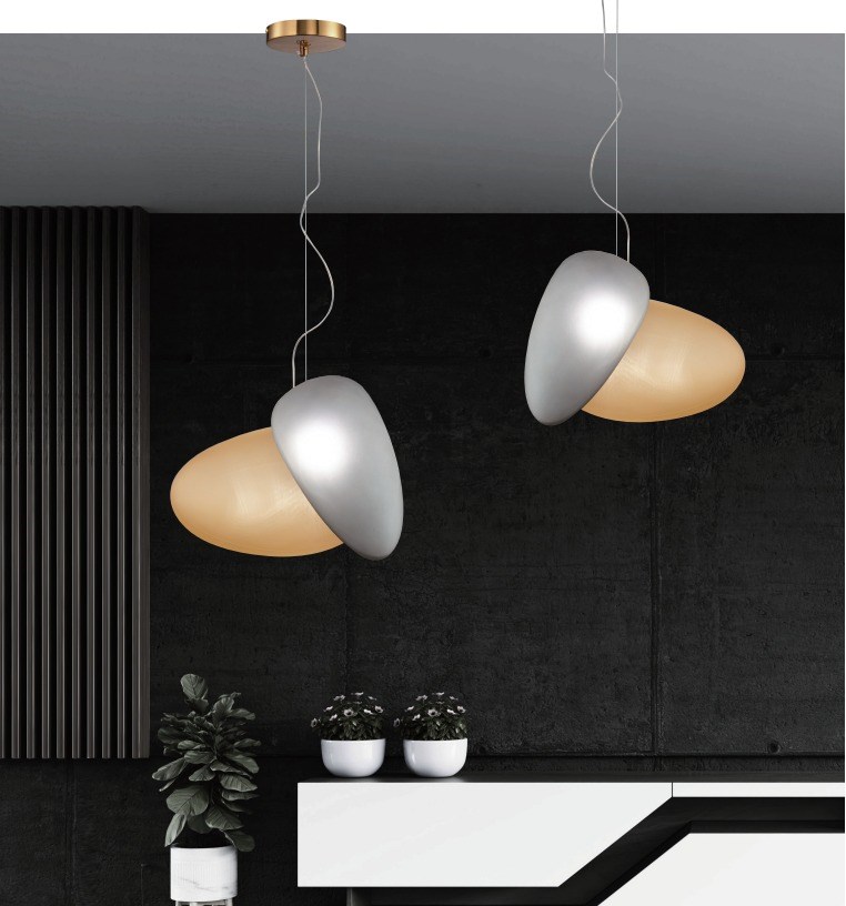 Cobble 噴沙卵石吊燈 銀金