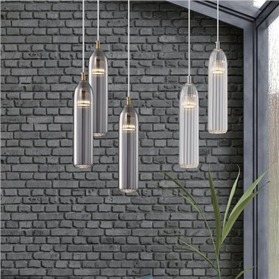 Petra 直柱豎紋吊燈 灰玻/清玻