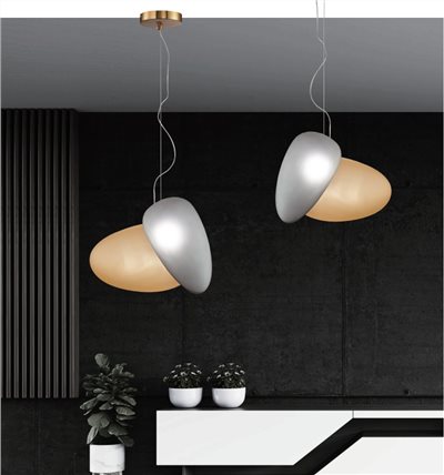 Cobble 噴沙卵石吊燈 銀金